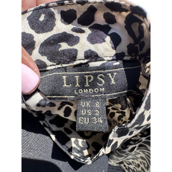 Lipsy London Dress Women Size 2 Brown Leopard Print Pullover Keyhole Neck Sheath - Picture 8 of 13